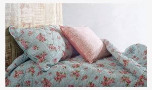 Shabby Chic Quilted Bedspread, Turquoise Color, Rose
