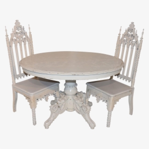 Antique French Dining Table & Two Gothic Chairs Custom - Furniture