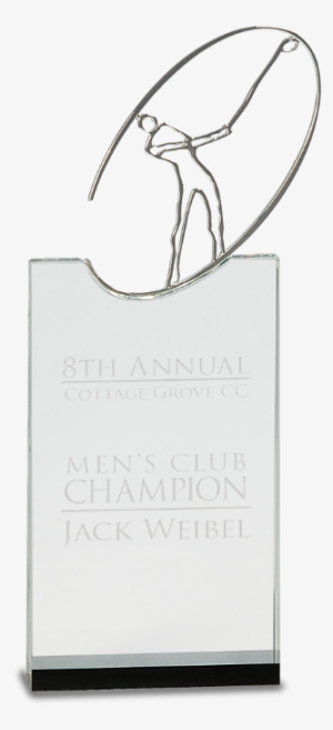 Golf Silhouette On Clear Crystal - Swinging Golfer Crystal Rectangle Award