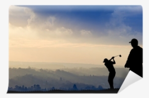 Golfer Silhouette Against Stunning Sunset Sky Wall - Silhouette
