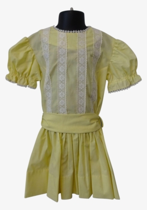 Yellow Cotton Girls Dress Spring Easter White Lace - Day Dress
