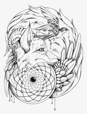 Wolf Head Bird Transparent - Adult Coloring Pages Native