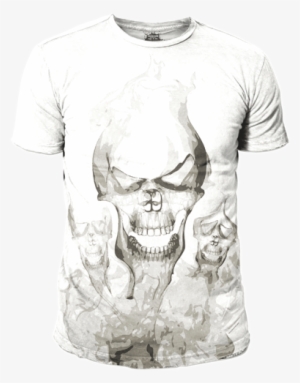 Skull Smoke White T Shirts - Halloween Smoky Skulls Waterproof Wall Art Tapestry