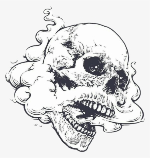 Dark Edgy Skull Art Smoke Weed High - Skull Open Mouth Drawing