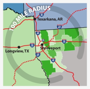 100 Mile Radius Shreveport Small - Louisiana