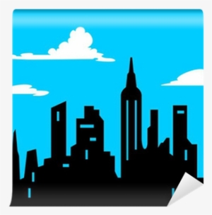 Graphic Style Cartoon City Skyline Wall Mural • Pixers® - Wall Sticker Comic Skyline