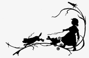 Silhouette Vintage Girl Toy Dog - Vintage Silhouette