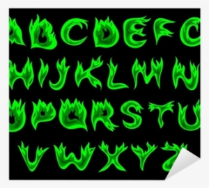 Vector Green Flame Alphabet On A Black Background Sticker - Flame Font Alphabet