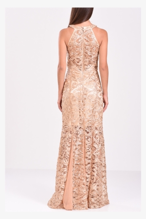 Long Mermaid Dress With Gold Lace - Φορεματα Μακρια Με Δαντελα