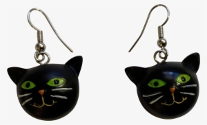Smiling Cute Halloween Black Kitty Cat Heads Fish Hook - Earrings