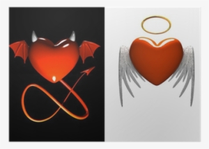 Red Heart Devil And Red Heart Angel With Wings Isolated - Devil Heart