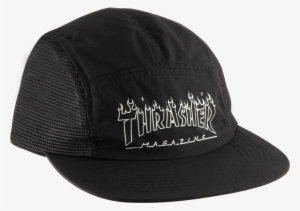 Thrasher Flame Outline 5 Panel Skate Hat - Thrasher 'flame Outline Logo' 5-panel Cap. Black.