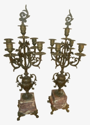 Antique Rose Italian Marble And Gilt Brass Candelabras - Candle
