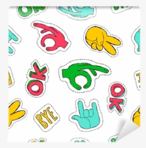 Retro 90s Style Hand Sign Patch Seamless Pattern Wall - Hand