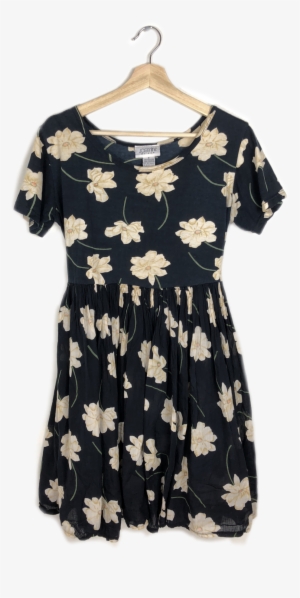 90's Black Floral Babydoll Mini Dress - Dress