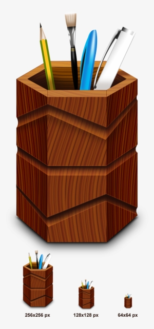 Preview Of Wooden Pen Stand - Pen Stand Icon Png