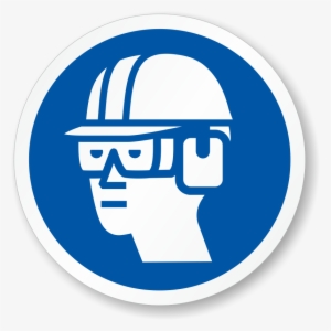 Hard Hat, Goggles, Ear Muffs Iso Mandatory Label - Wear Head Protection Sign