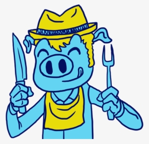 Funny Blues & Bbq Pig With Hat Holding A Fork And Knife - Fork