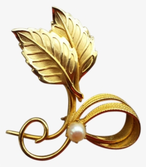 1960s Gold Tone Brooch With Real Pearl Flowing Flourish - Body Jewelry