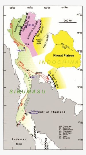 Sketch Map Of Thailand Showing Sample Localities And - Metamorphic In Thailand Map