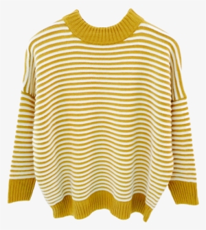 High Neck Knitted Stripes Sweater - Aesthetic Yellow Clothes Png