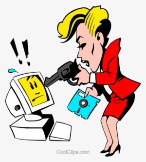 Cartoon Woman Pointing A Gun At Computer Royalty Free - Cartoon Woman