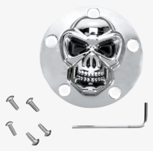 Drag Specialties Chrome Twin Cam Skull Points Cover - Cache Allumage - Twin Cam 99up - Skull 3d - Chrome
