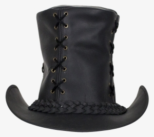 Black Leather Top Hat With Chrome Skull - Leather Top Hat