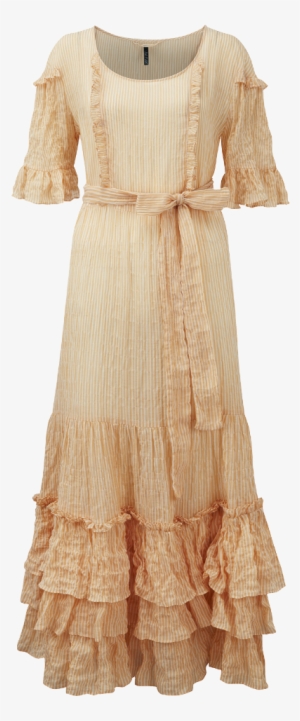 January Tangerine Striped Cotton Ruffle Dress - Gown