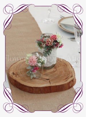 Set Of 2 Pink Rustic Floral Jar Centerpiece Flowers - Flower Bouquet