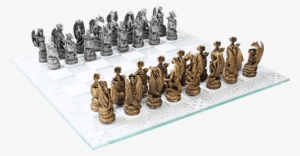 Dragon Kingdom Chess Set - Gold Silver Dragon Kingdom Chess Set With Glass Board