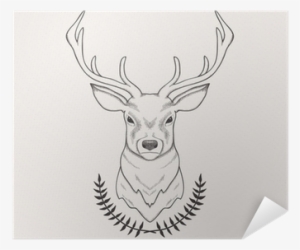 Vector Hand Drawn Illustration Of Deer And Laurel Poster - Drawn Deer