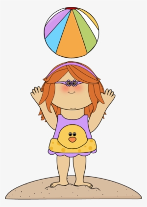 Girl Tossing Beach Ball - Girl With Beach Ball Clipart