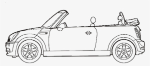 Black Outline Drawing Car White Cartoon Bmw Line Two - Convertible Car Coloring Page