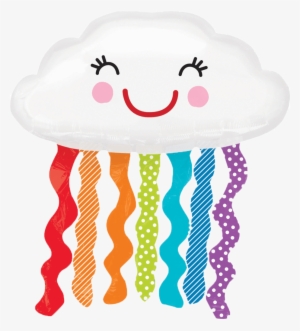 Happy Cloud Balloon With Rain Streamers - 30" Supershape Rainbow Cloud Balloon Packaged - Mylar