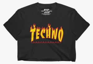 "techno" Flames Women's Cropped T-shirt - Anti Social Techno Club