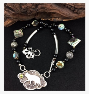 Silver Wolf With Abalone, Black Onyx Agate - Agate