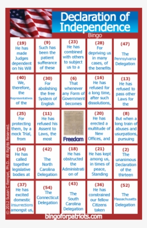 Declaration Of Independence Bingo - Patriotic Flag Thanks Card