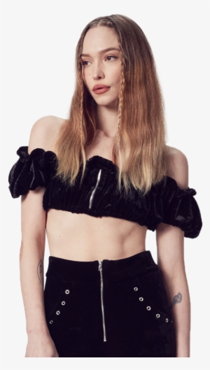 Kourtney Kardashian Ruffled Velvet Off The Shoulder - Trousers