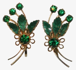 Vibrant Green Enamel And Rhinestone Comet Design Earrings - Design
