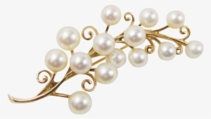 Pearl Brooch Png - Mikimoto 14k Yellow Gold Akoya Pearl Flower Sprig Branch