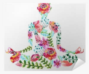 Yoga Pose, Watercolor Bright Floral Illustration Poster - Yoga Illustration Free