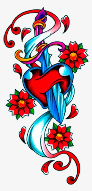 Wonderful Heart Dagger With Flowers Design - Flower