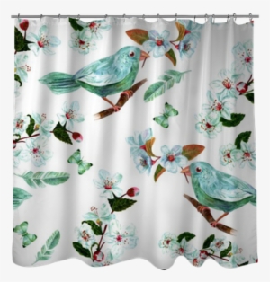 Seamless Background Pattern With Watercolor Bird, Flowers, - Feather