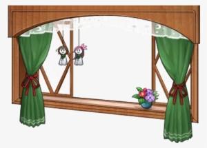 Rainy Season Window With Green Curtain - Curtain