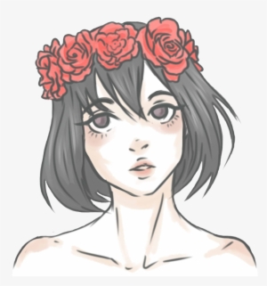 Girl Asian Anime Kawaii Flowercrown Flowers Red Roses - Flower Crown Drawing