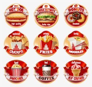 Vector Set Of Fast Food Logos Stickers Red Dogs, Food, - Fast Food Logo