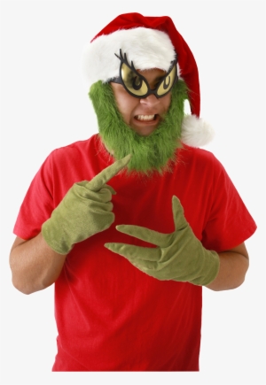 The Grinch Santa Hat With Beard - Adult Grinch Costume
