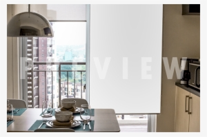 Vertical Banner Inside A Fine Kitchen With A Street - Window Film