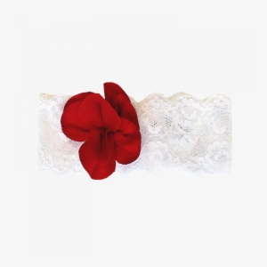 Headband In White Lace With Red Flower - White